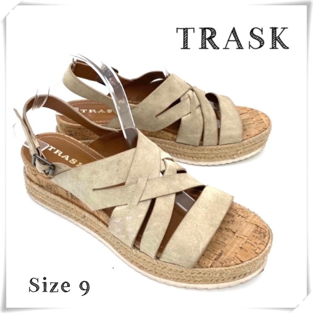 TRASK Randi Suede Strap Platform Sandal Beige Taupe Oiled Suede Size 9 36-1722